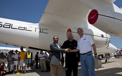 The deal, signed today at the EAA AirVenture air show in Oshkosh, Wisconsin attended by Sir Richard Branson, Founder of Virgin Group, and Mohamed Badawy Al-Husseiny, CEO of Aabar. The signing ceremony is taking place alongside Virgin Galactic’s new carrier space launch vehicle, WhiteKnightTwo (VMS Eve) which is making its public demonstration flying debut in Oshkosh.